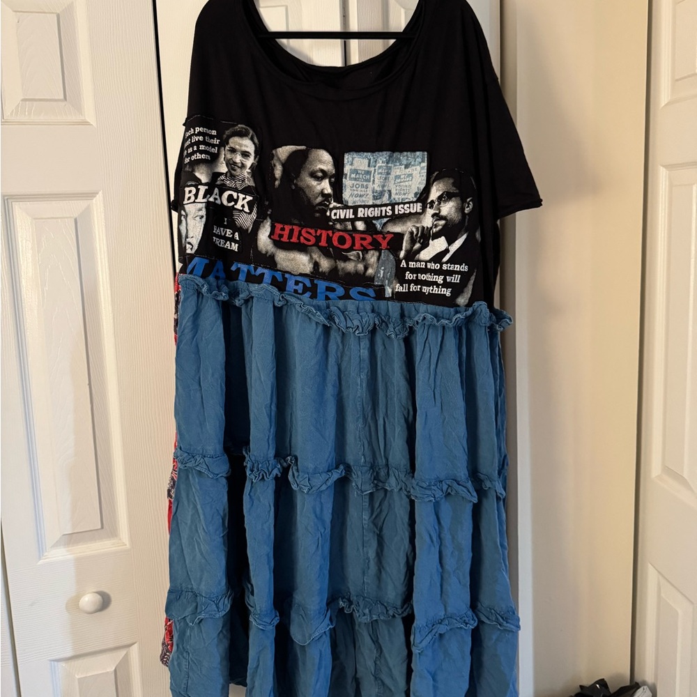 One of a kind Black and Blue and red Graphic Dress